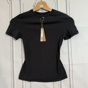 SKIMS Cotton Jersey Short Sleeve T-Shirt Soot Black Size XS NWT